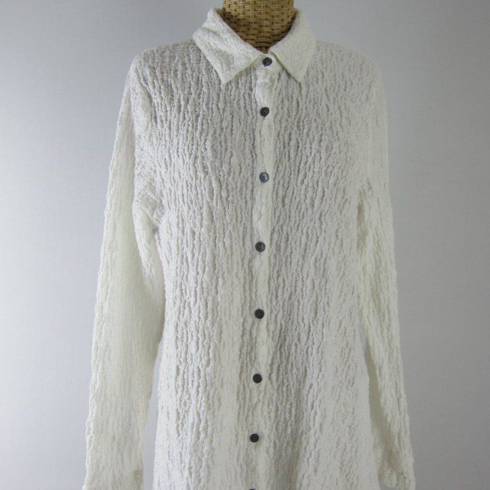 Habitat Womens Large Ivory White LS Cotton Blend Button Shirt Relaxed Stretchy